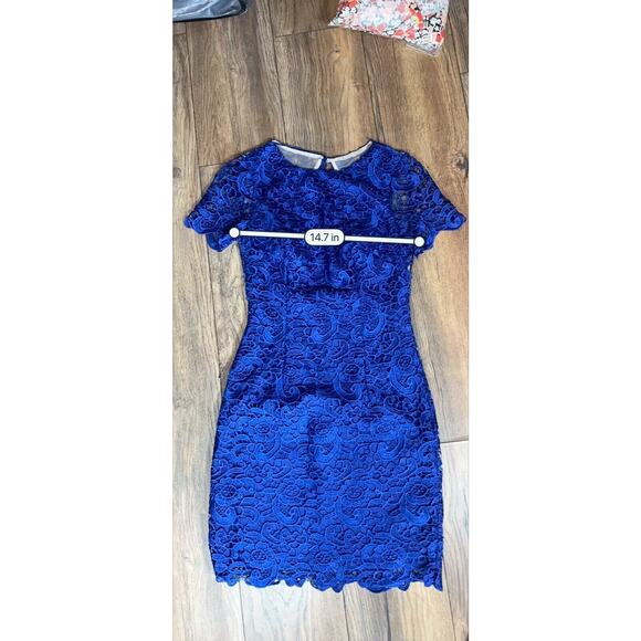 Aidan By Aidan Mattox Cobalt Blue Lace Overlay Open Back Cocktail Dress 0 XS GUC - Picture 7 of 12